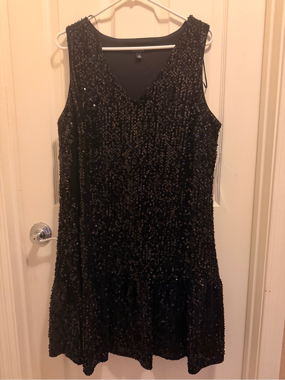 Black Midi Sequin V-Neck Sleeveless Dress Size 16